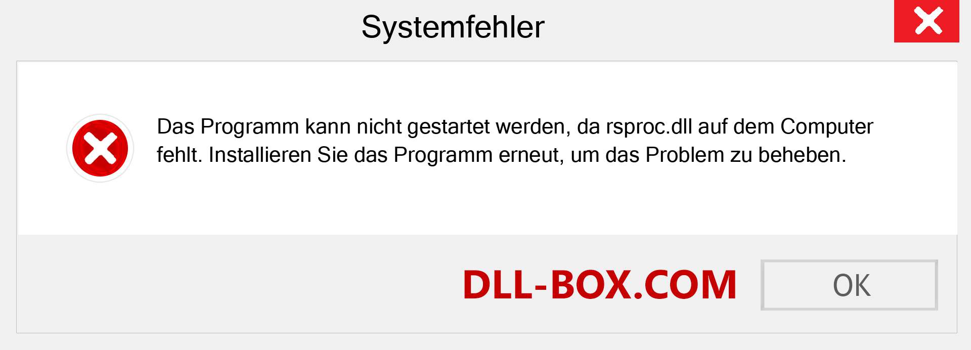 rsproc.dll-Datei fehlt?. Download für Windows 7, 8, 10 - Fix rsproc dll Missing Error unter Windows, Fotos, Bildern